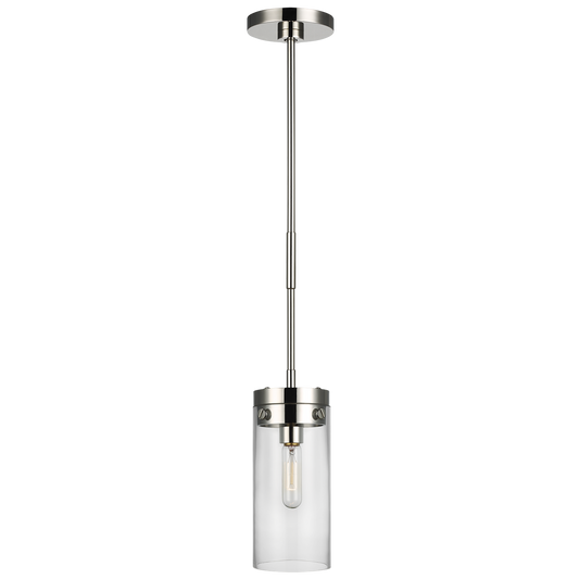 Garrett Medium Cylinder Pendant in Polished Nickel with Clear Glass