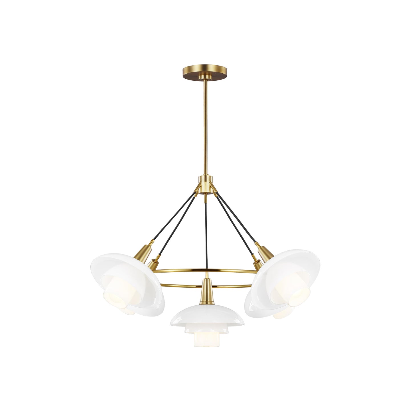 Rossie Medium Pendant in Burnished Brass with White Glass