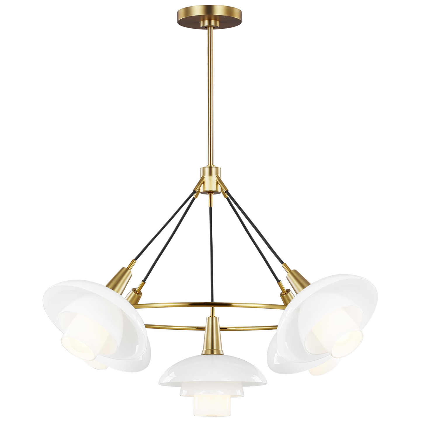 Rossie Medium Pendant in Burnished Brass with White Glass