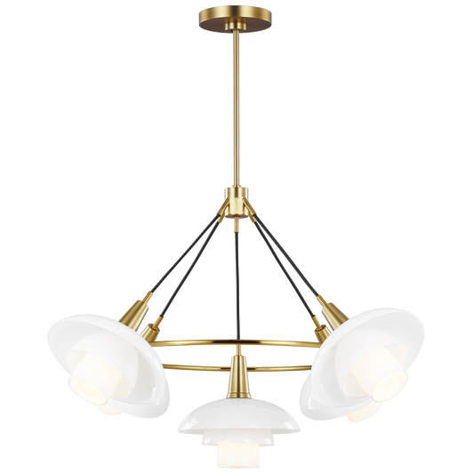 Rossie Medium Pendant in Burnished Brass with White Glass