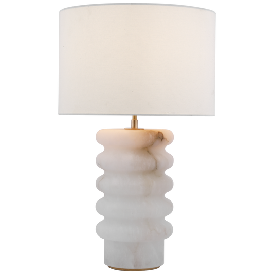 Onda Medium Table Lamp in Alabaster with Linen Shade