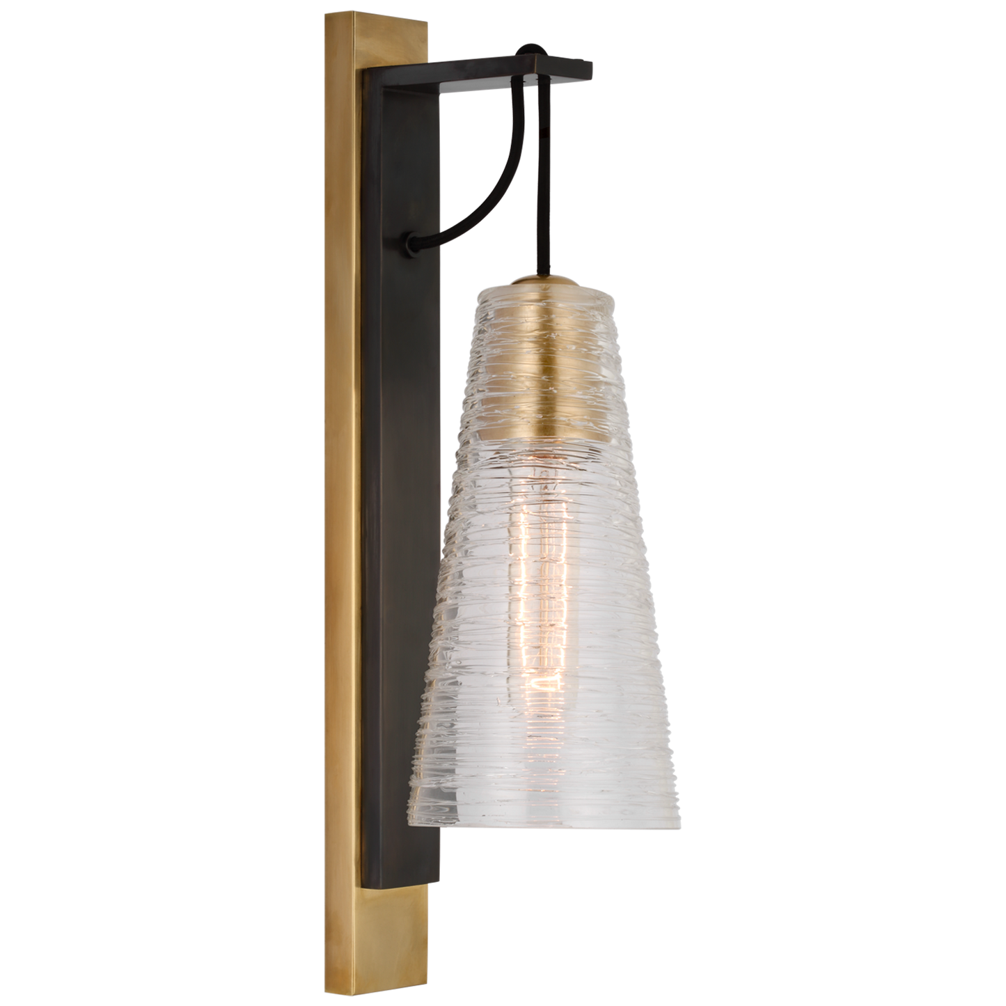 Reve Medium Conical Sconce in Bronze and Soft Brass with Clear Ribbon Glass