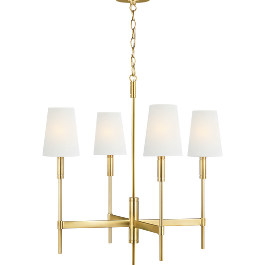 Beckham Classic Medium Chandelier in Burnished Brass with Linen Shades