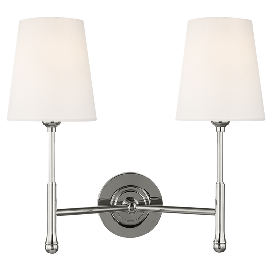 Capri Double Sconce in Polished Nickel with Linen Shades