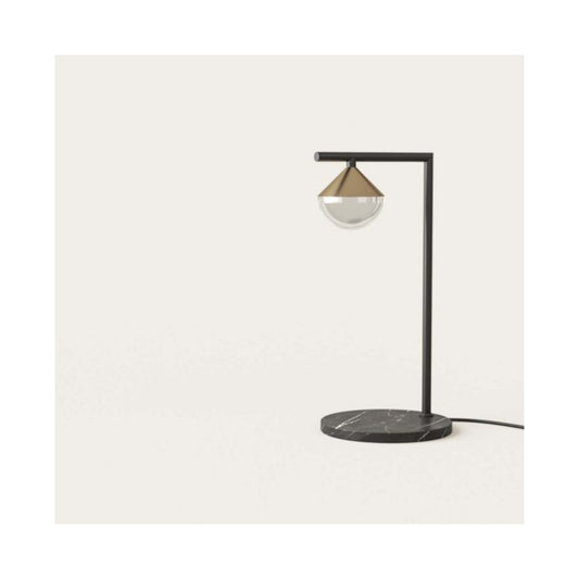 Nino LED Table Lamp in Matt Black with Opal Glass and Brass Details