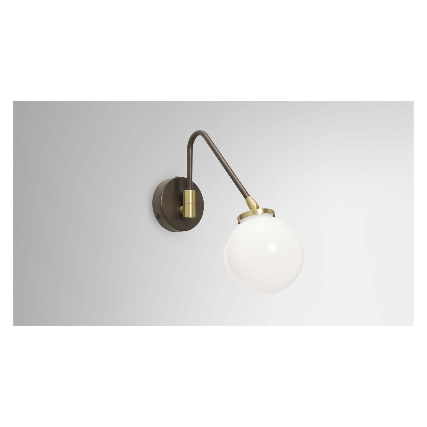 Array Single Wall Light in Bronze with Satin Brass Details and Opal Glass Shade