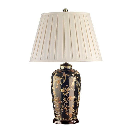 Black Birds 1-Light Table Lamp in Black and Gold with Cream Shade