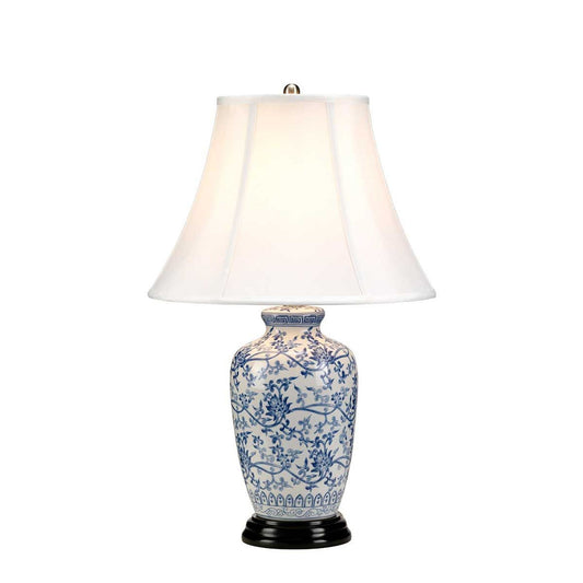 Blue Ginger Jar 1-Light Table Lamp in Blue with White Shade