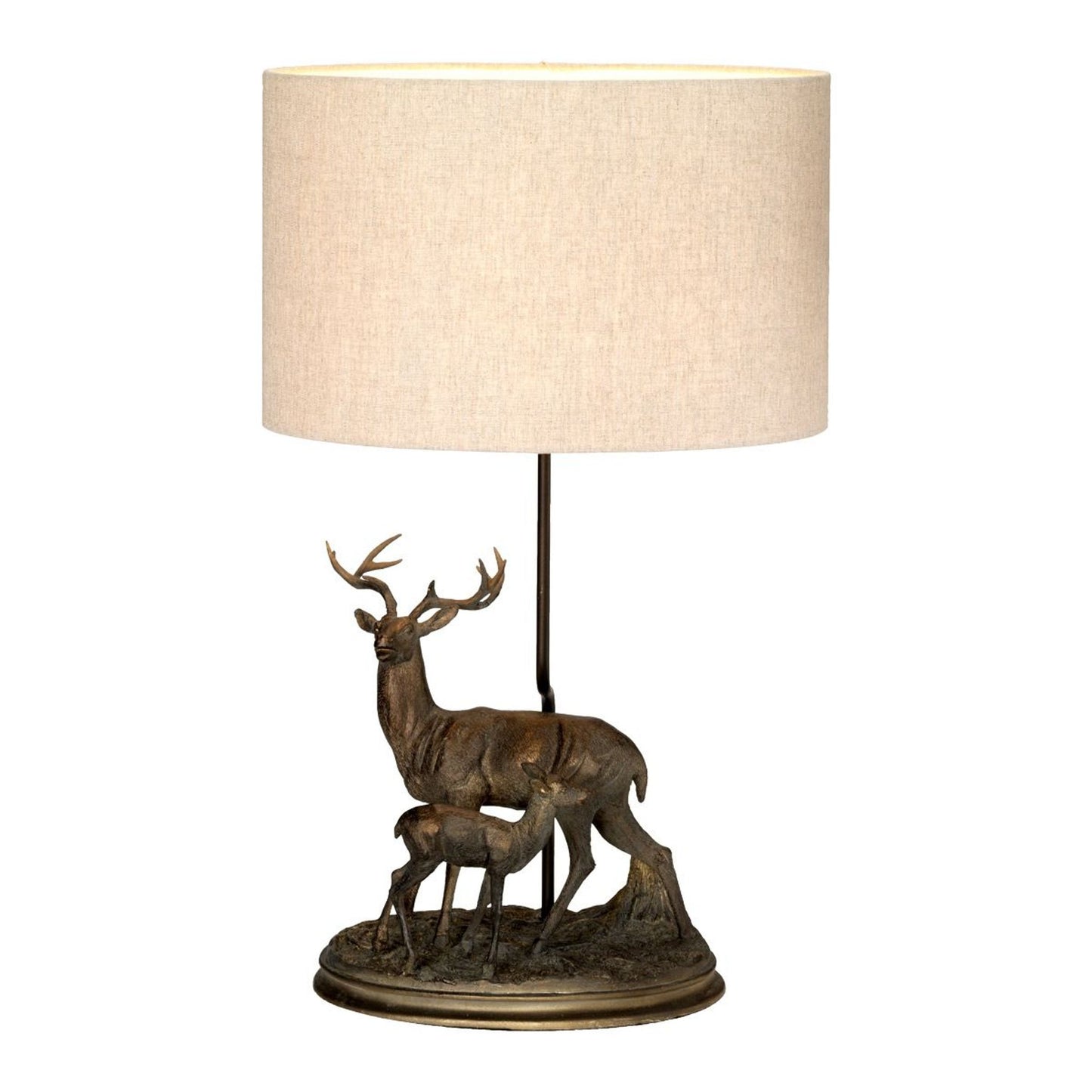 Amelia 1-Light Table Lamp in Bronze Patina with Natural Oval Shade