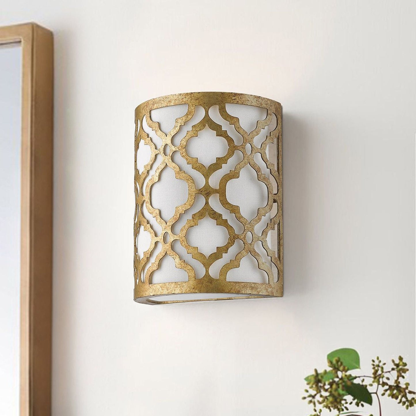 Arabella 1-Light Wall Light in Distressed Gold with Ivory Shade