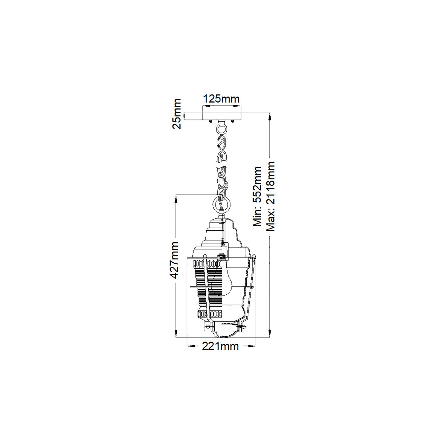 Chance Harbor 1-Light Chain Lantern in Weathered Zinc