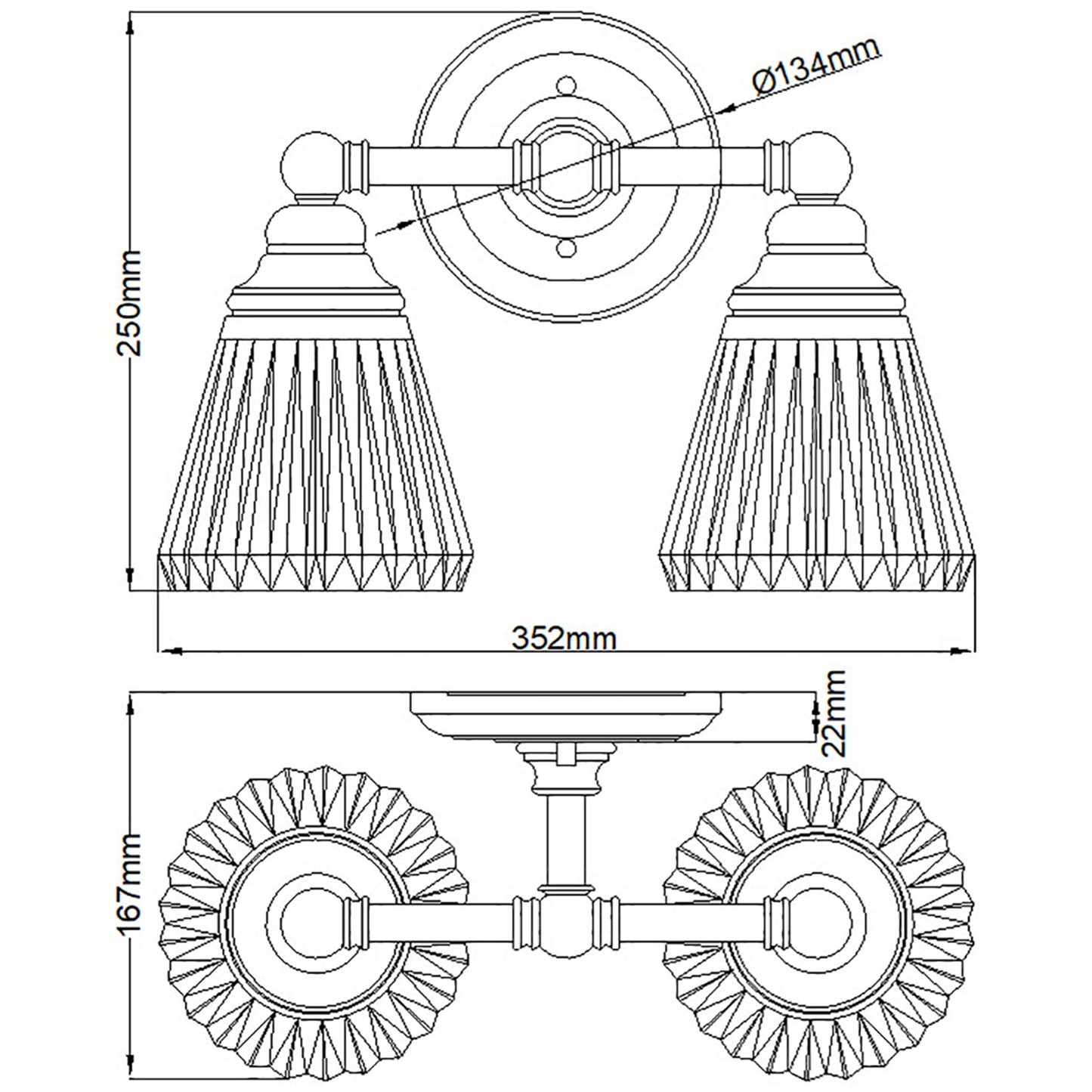 Keynes 2-Light Wall Light in Polished Chrome