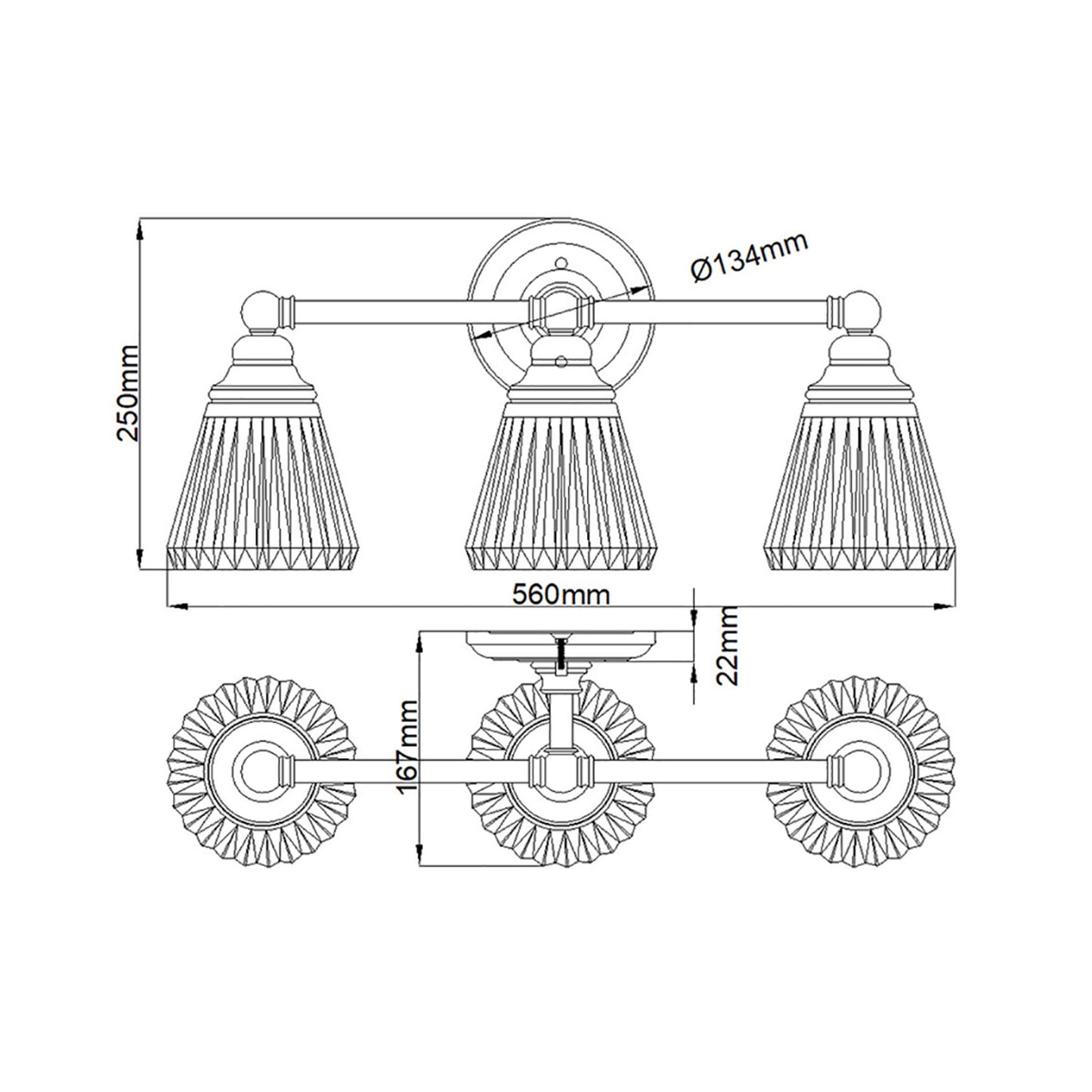 Keynes 3-Light Wall Light in Polished Chrome