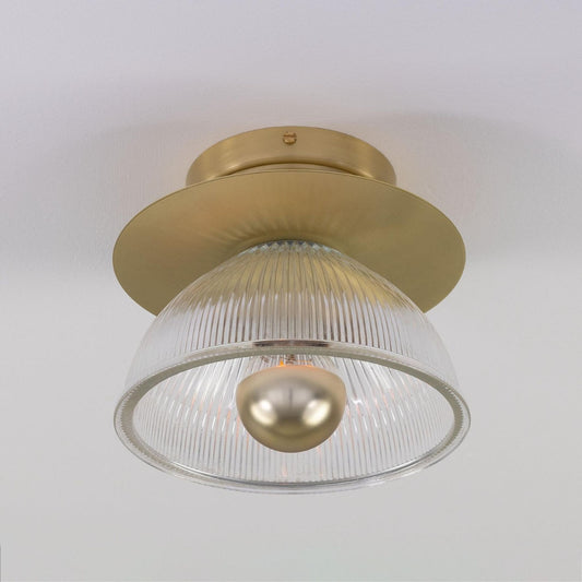 Eclipse Brass and Holophane Glass Dish Ceiling Light