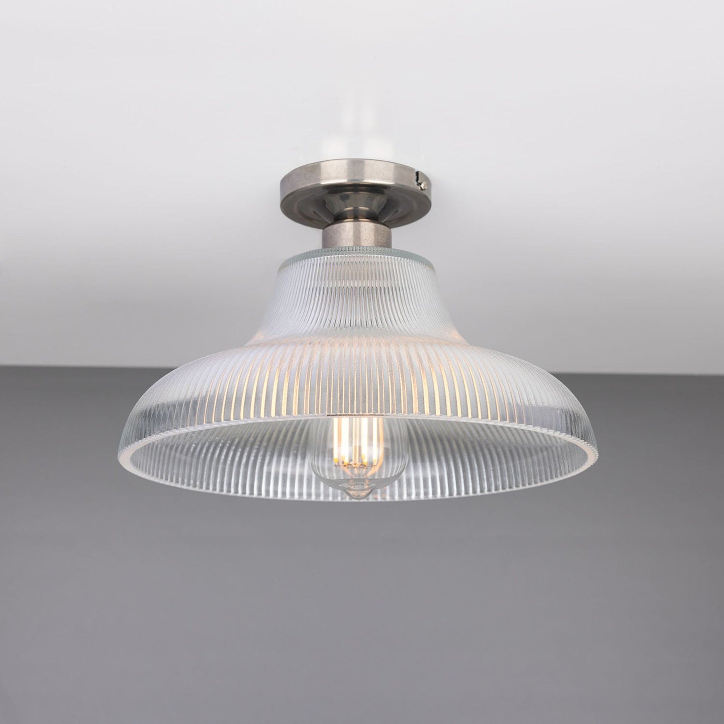 Mono Industrial Holophane Glass Flush Ceiling Light