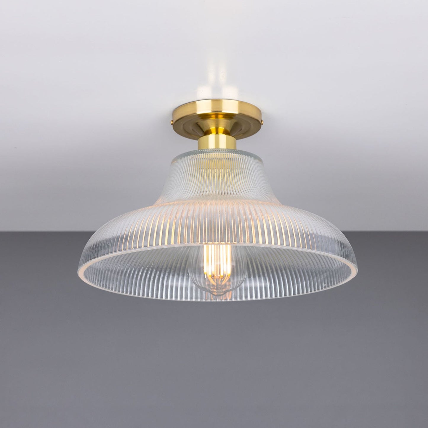 Mono Industrial Holophane Glass Flush Ceiling Light