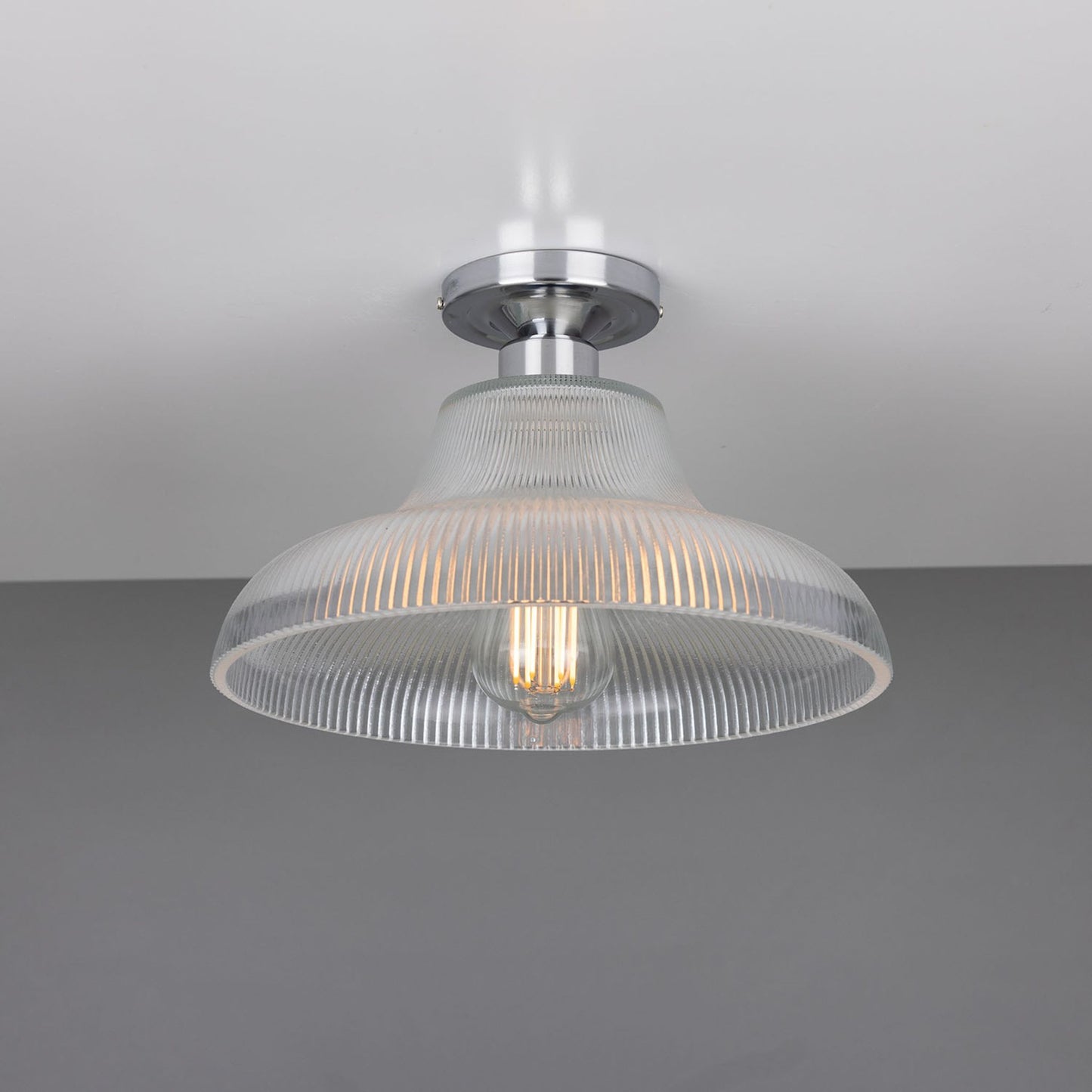 Mono Industrial Holophane Glass Flush Ceiling Light