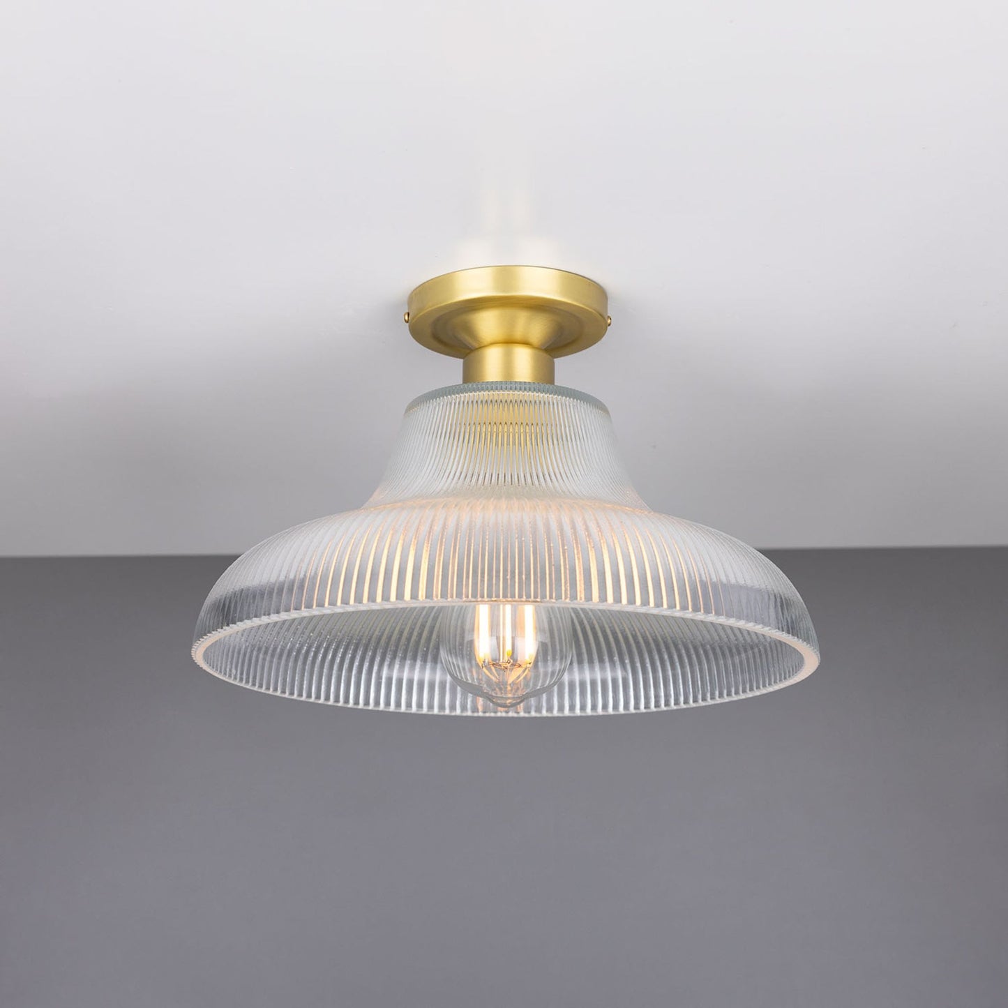 Mono Industrial Holophane Glass Flush Ceiling Light