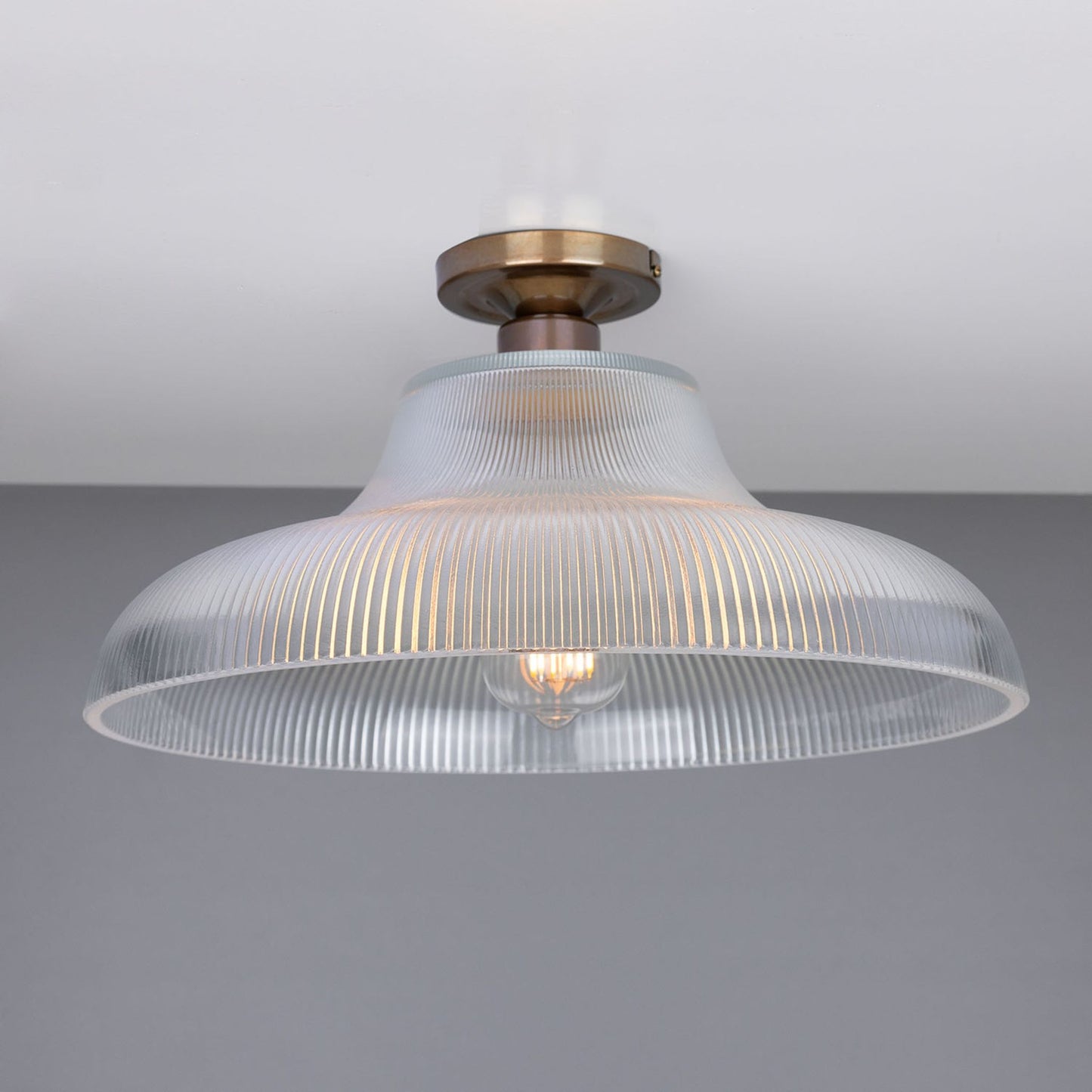 Mono Industrial Holophane Glass Flush Ceiling Light