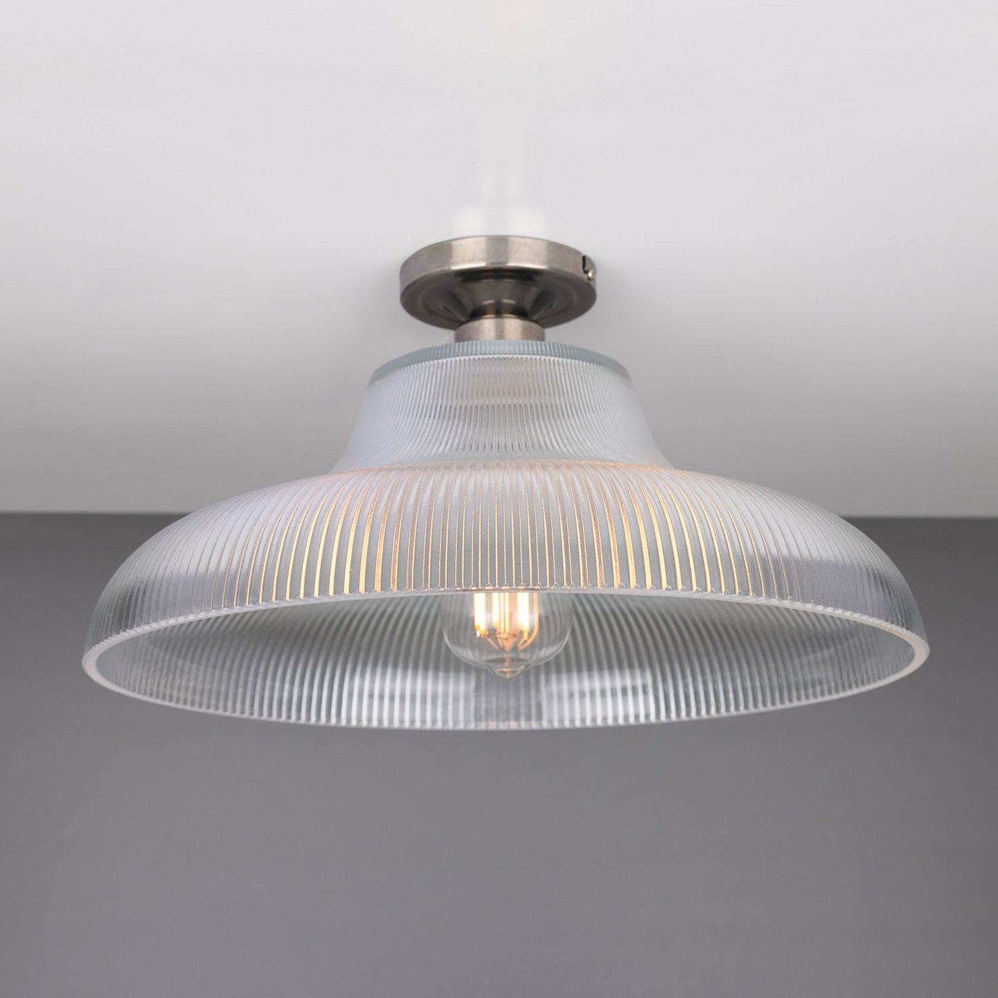 Mono Industrial Holophane Glass Flush Ceiling Light