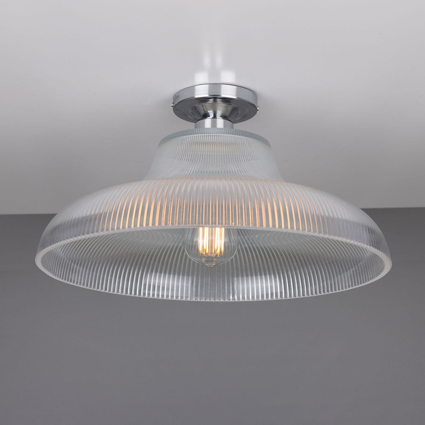 Mono Industrial Holophane Glass Flush Ceiling Light