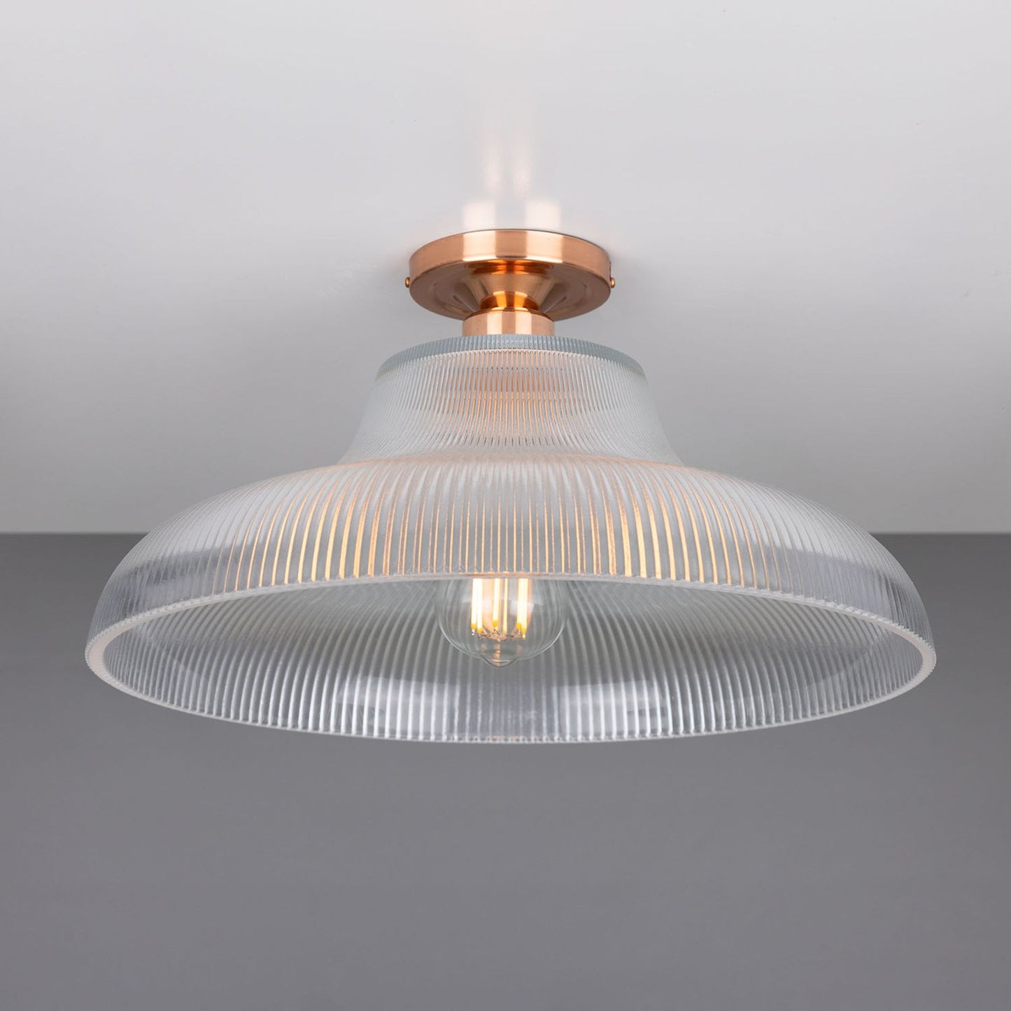 Mono Industrial Holophane Glass Flush Ceiling Light