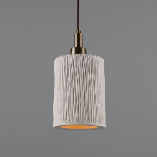 Senna Organic Ceramic Cylinder Bathroom Pendant with White Striped Shade