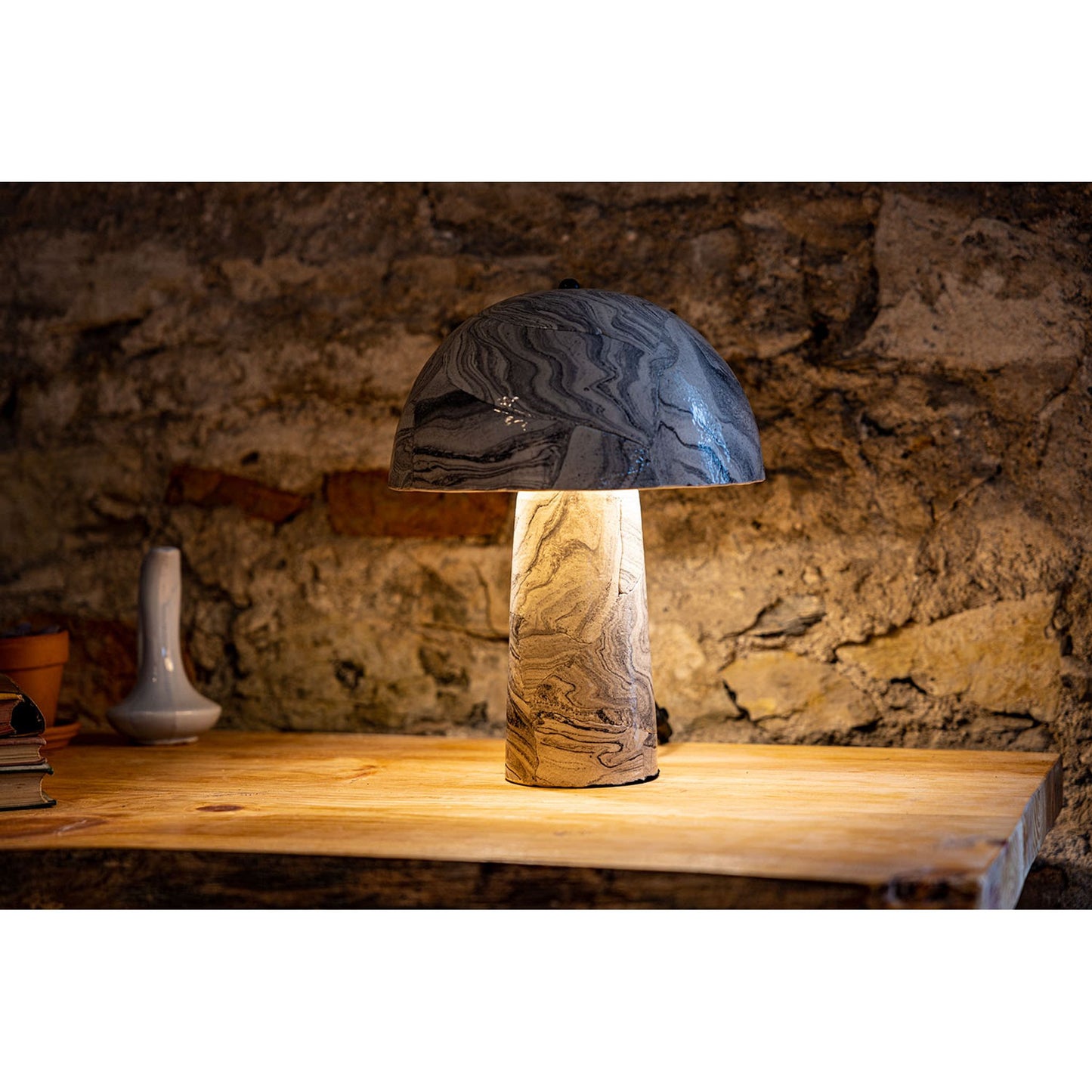 Amanita Marbled Ceramic Mushroom Table Lamp