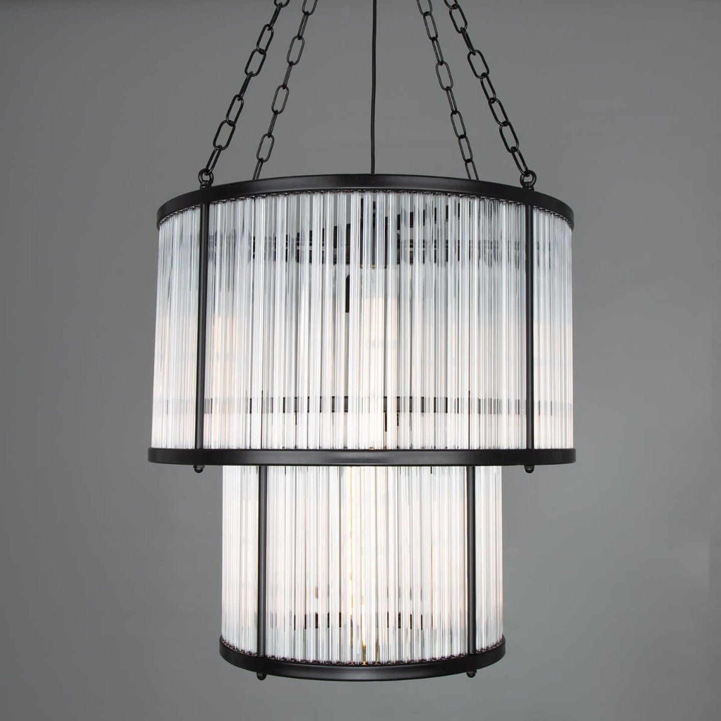 Caledon Two-Tier Pendant in Matt Black with Glass Rods