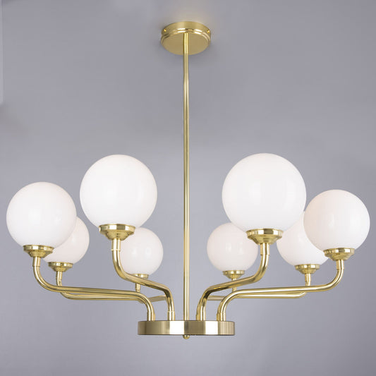 Branford 8-Light Opal Glass Globe Brass Chandelier