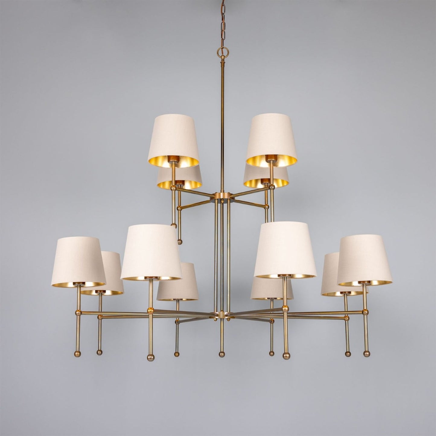 California 12-Arm Modern Brass Two-Tier Chandelier