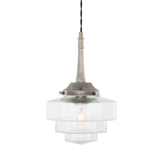 Novato Pendant with Hexagonal Stepped Glass Shade