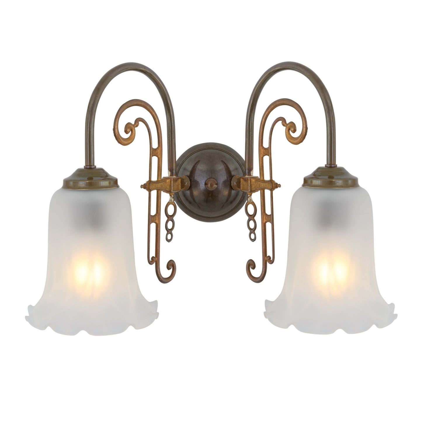 Medan Two-Arm Ornate Wall Light with Etched Glass Shades