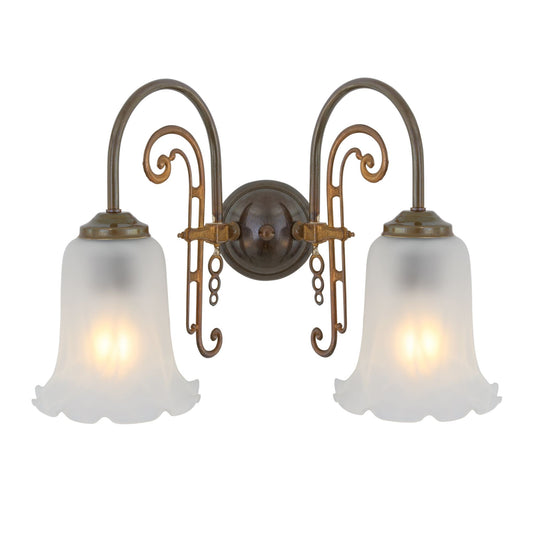 Medan Two-Arm Ornate Wall Light with Etched Glass Shades