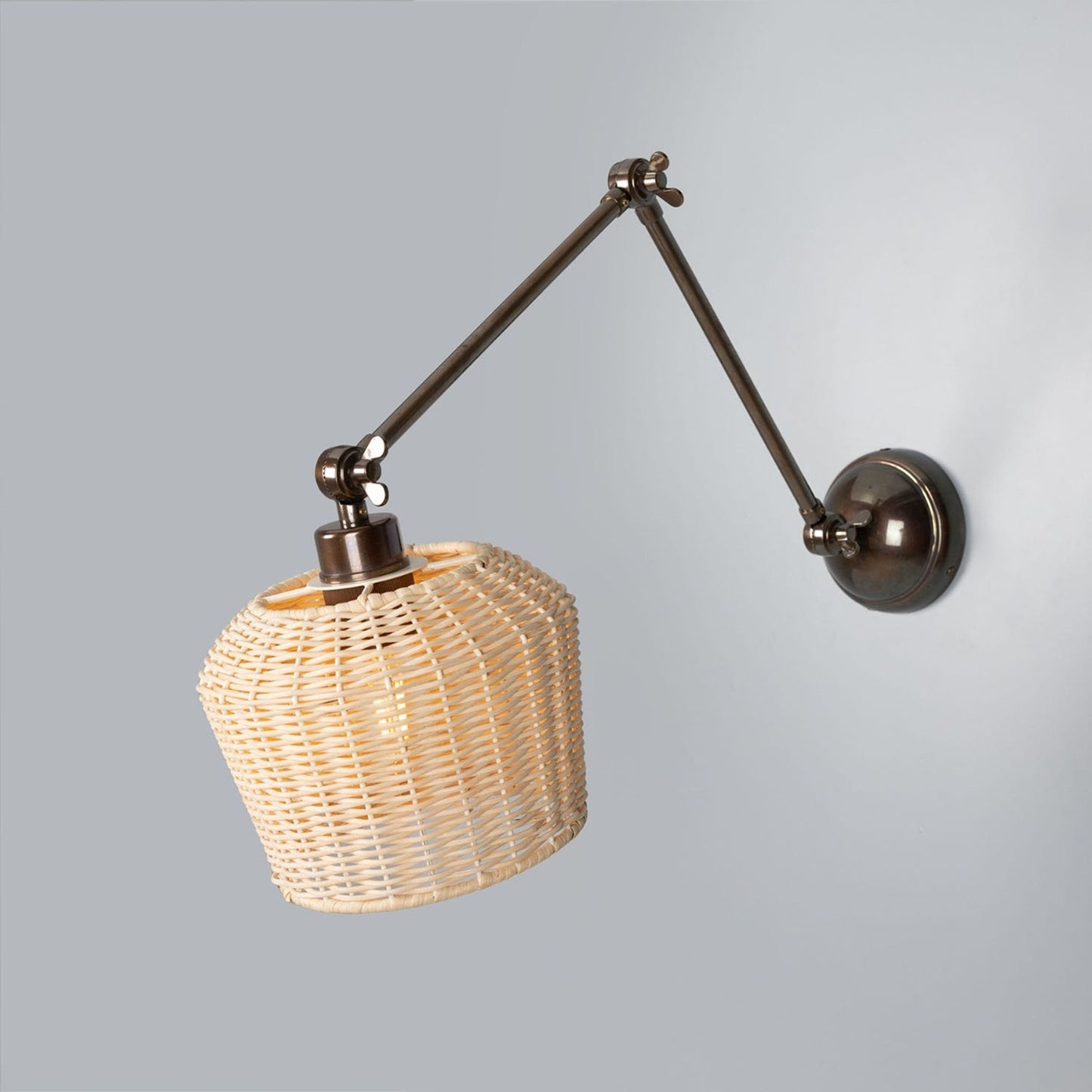 Manila Adjustable Arm Wall Light with Rattan Shade