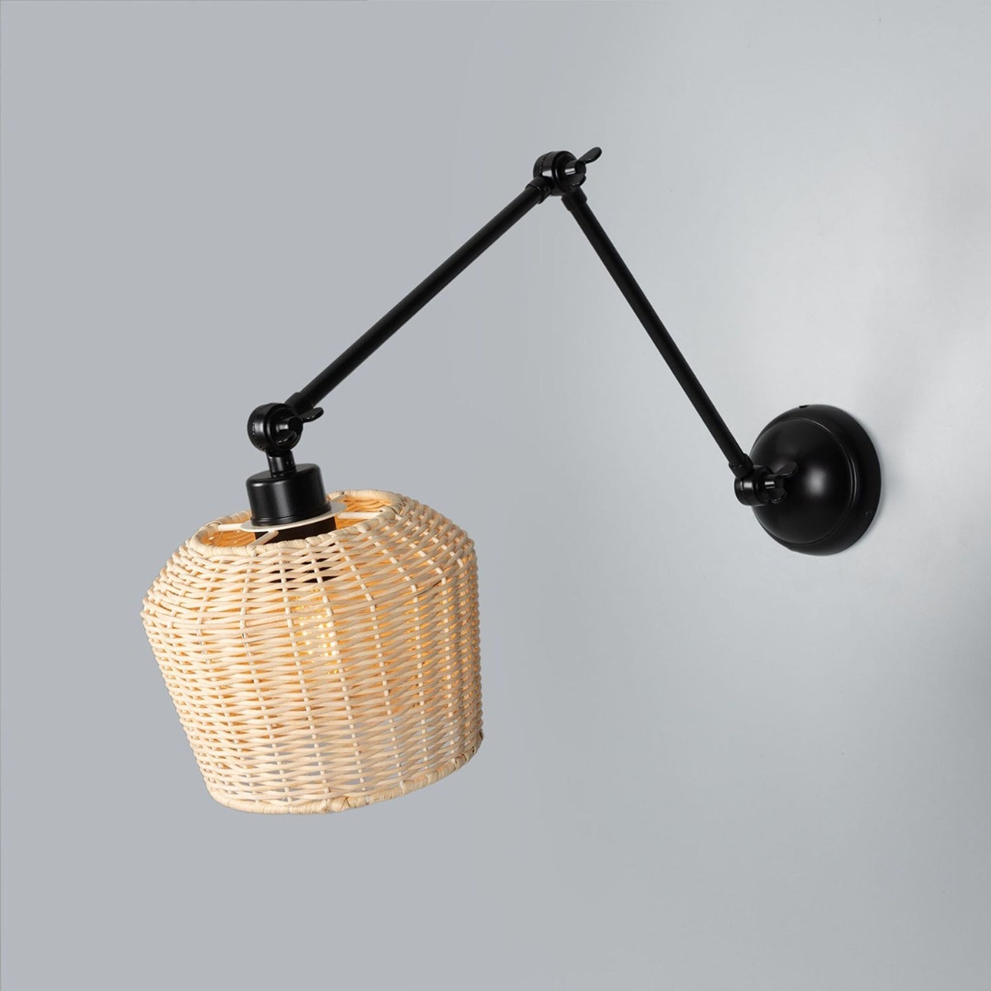 Manila Adjustable Arm Wall Light with Rattan Shade