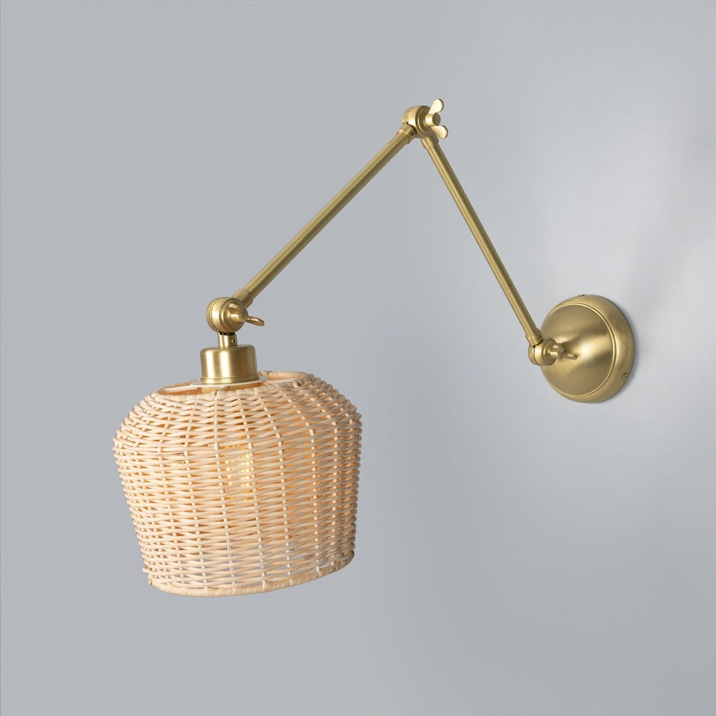 Manila Adjustable Arm Wall Light with Rattan Shade