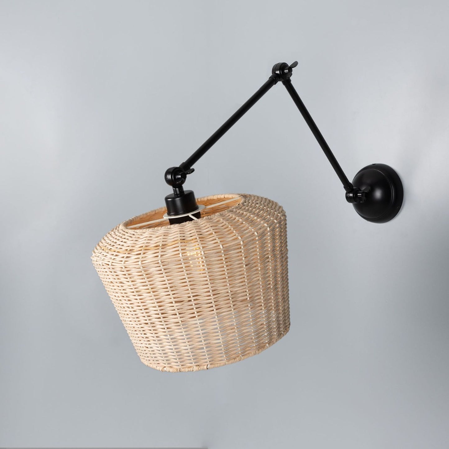 Manila Adjustable Arm Wall Light with Rattan Shade