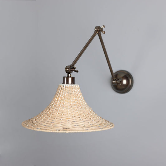 Savannah Adjustable Arm Wall Light with Bell-Shaped Rattan Shade