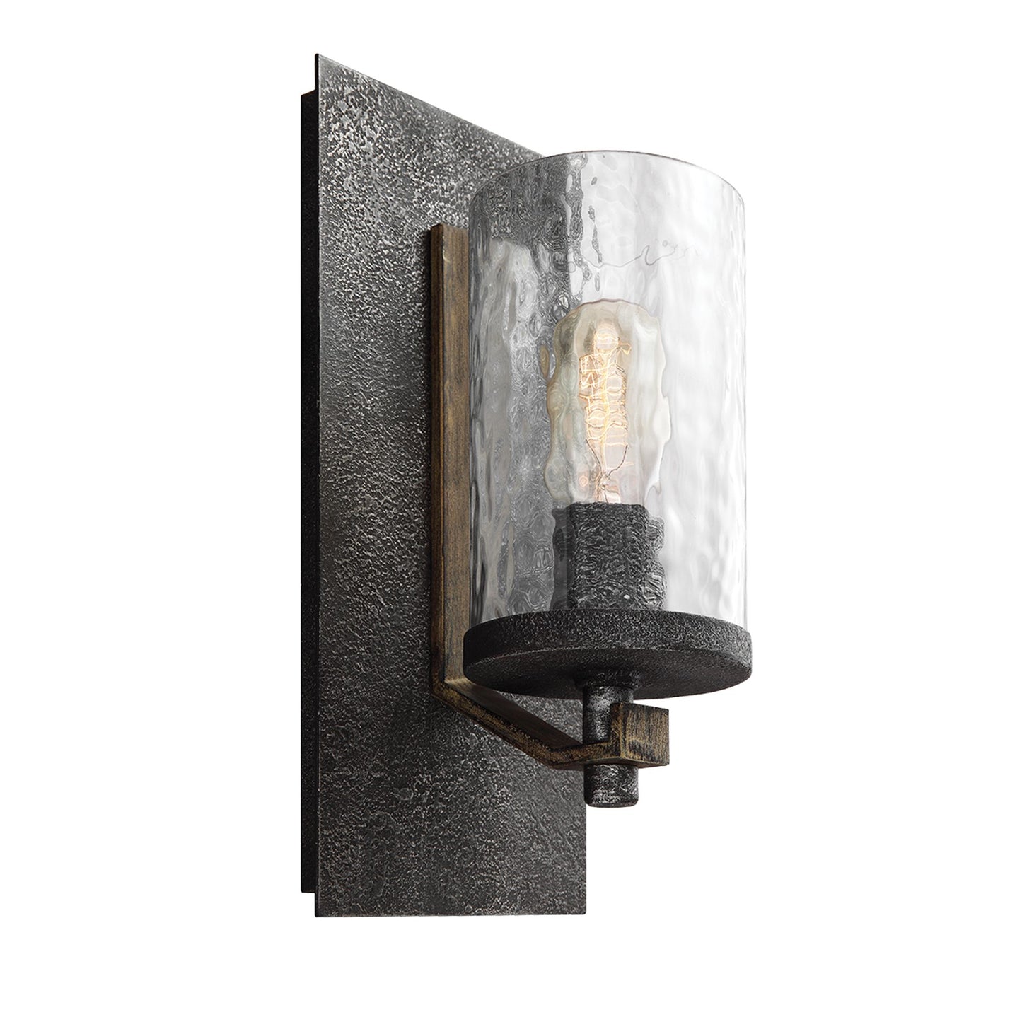 Angelo 1-Light Wall Light in Distressed Weathered Oak & Slate Grey Metal