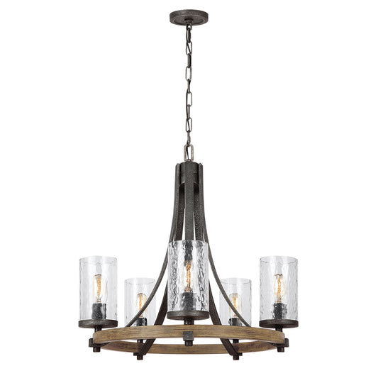 Angelo 5-Light Chandelier in Distressed Weathered Oak & Slate Grey Metal