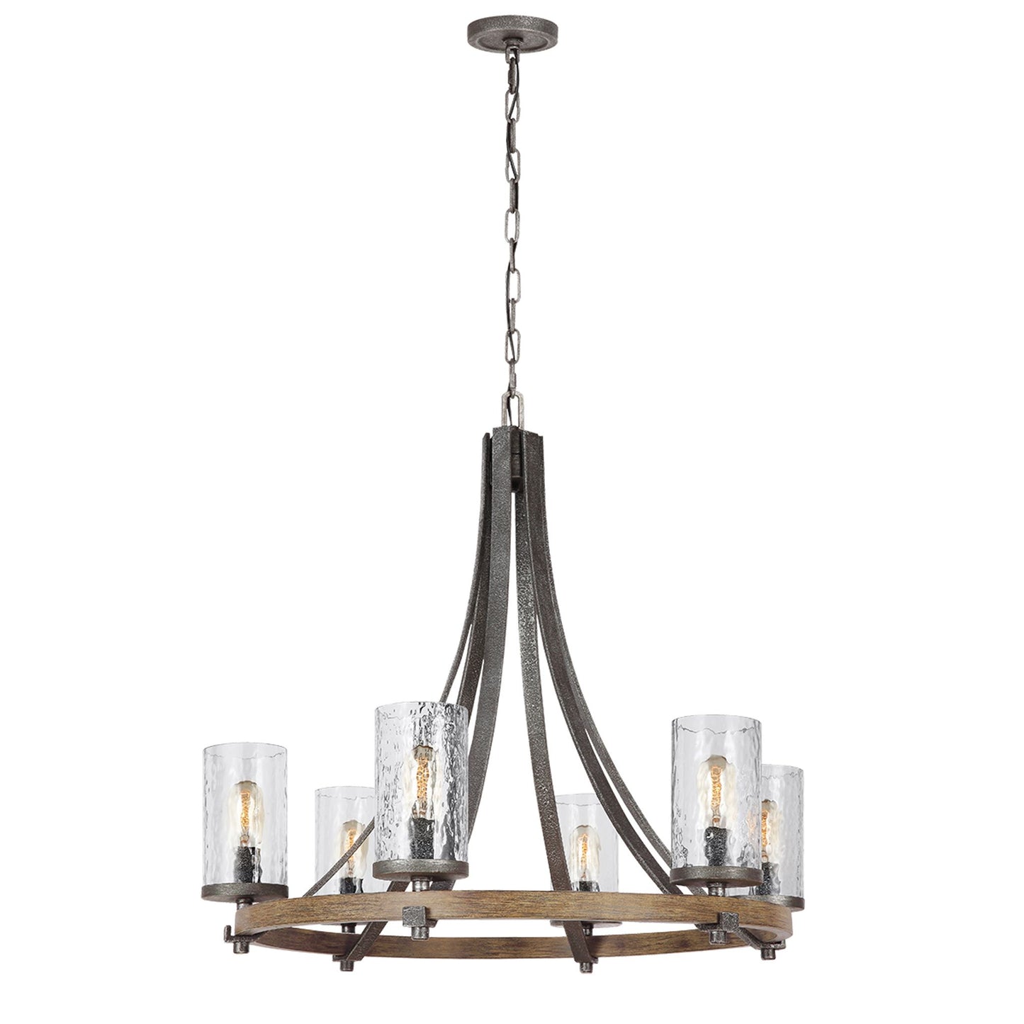 Angelo 6-Light Chandelier in Distressed Weathered Oak & Slate Grey Metal