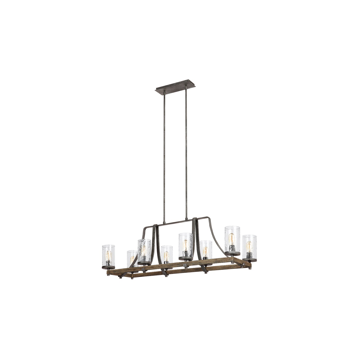 Angelo 8-Light Isle Pendant Chandelier in Distressed Weathered Oak & Slate Grey Metal