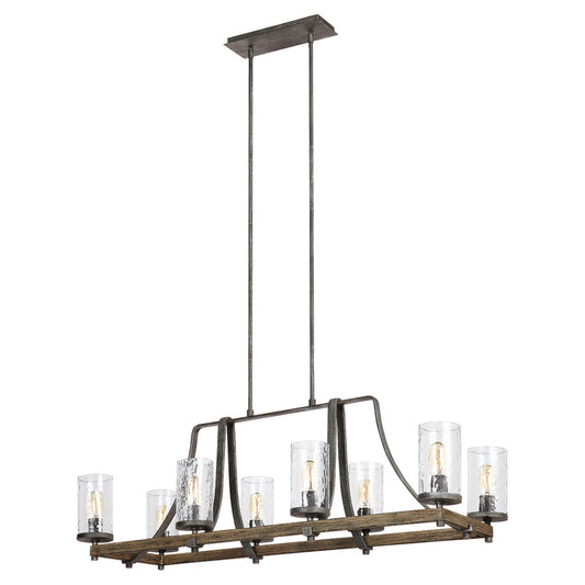 Angelo 8-Light Isle Pendant Chandelier in Distressed Weathered Oak & Slate Grey Metal