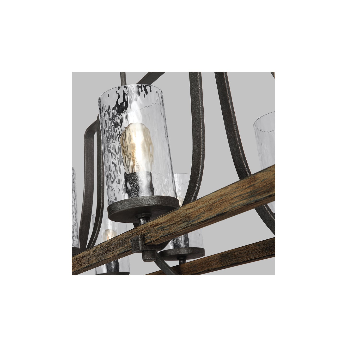 Angelo 8-Light Isle Pendant Chandelier in Distressed Weathered Oak & Slate Grey Metal