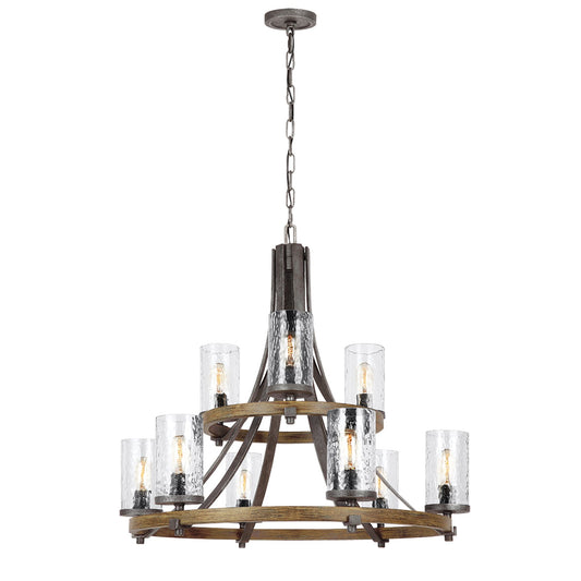 Angelo 9-Light Chandelier in Distressed Weathered Oak & Slate Grey Metal