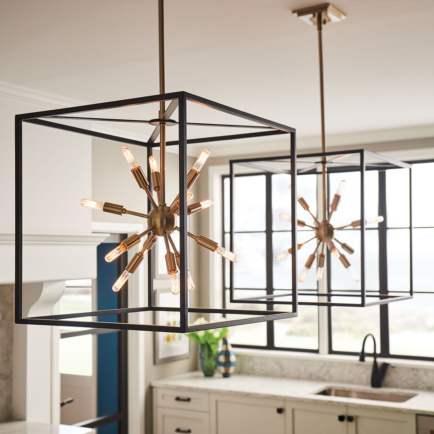 Aros 12-Light Pendant in Black & Warm Brass