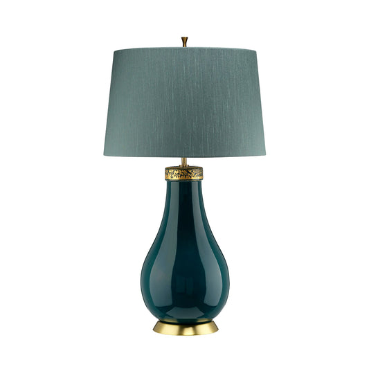 Havering 1-Light Table Lamp in Azure-Turquoise & Aged Brass