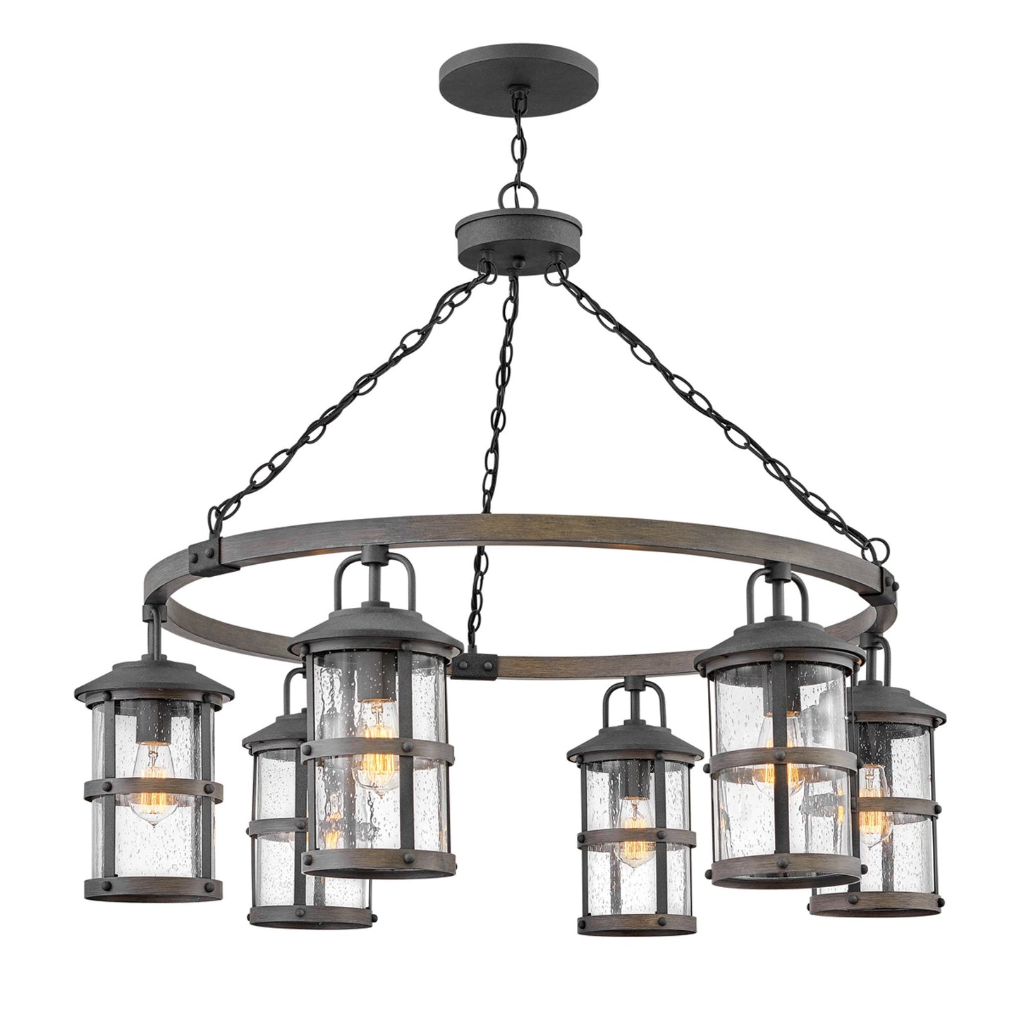 Lakehouse 6-Light Outdoor Chandelier in Aged Zinc with Driftwood Grey