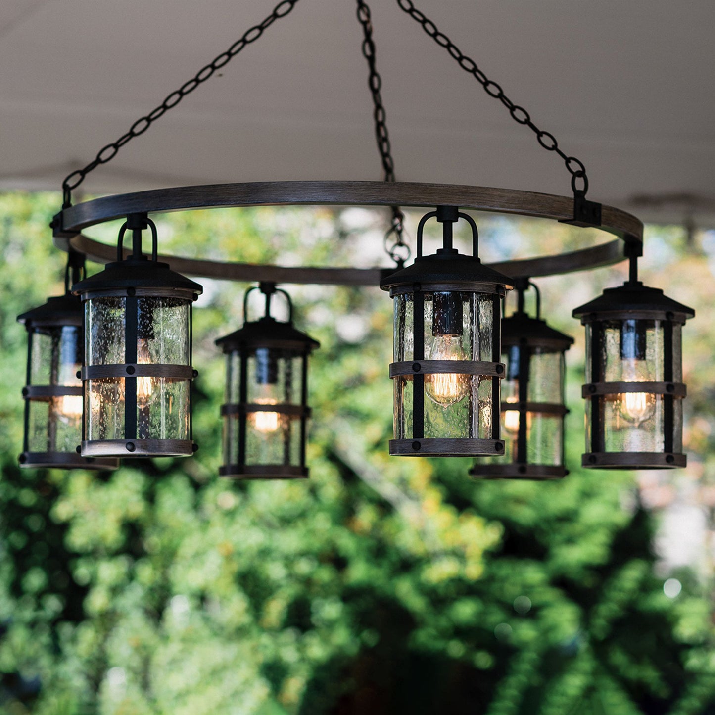 Lakehouse 6-Light Outdoor Chandelier in Aged Zinc with Driftwood Grey